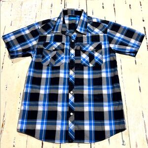Boys Cheerboy Short Sleeve Western Pearl Snap Button Up Plaid Shirt
